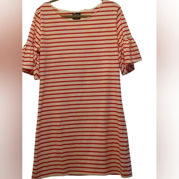 Ann Lane - NWT, Red & White Stripes, A - Line Dress W/ Ruffles On Short Sleeves - Picture 8 of 11